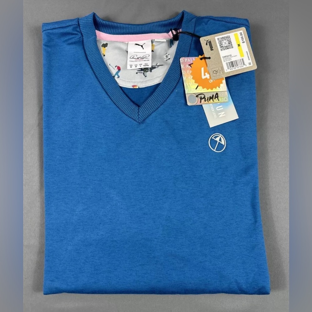 Puma Golf Sweater Arnold Palmer Umbrella Logo Medium Lake Blue Polyester Spandex